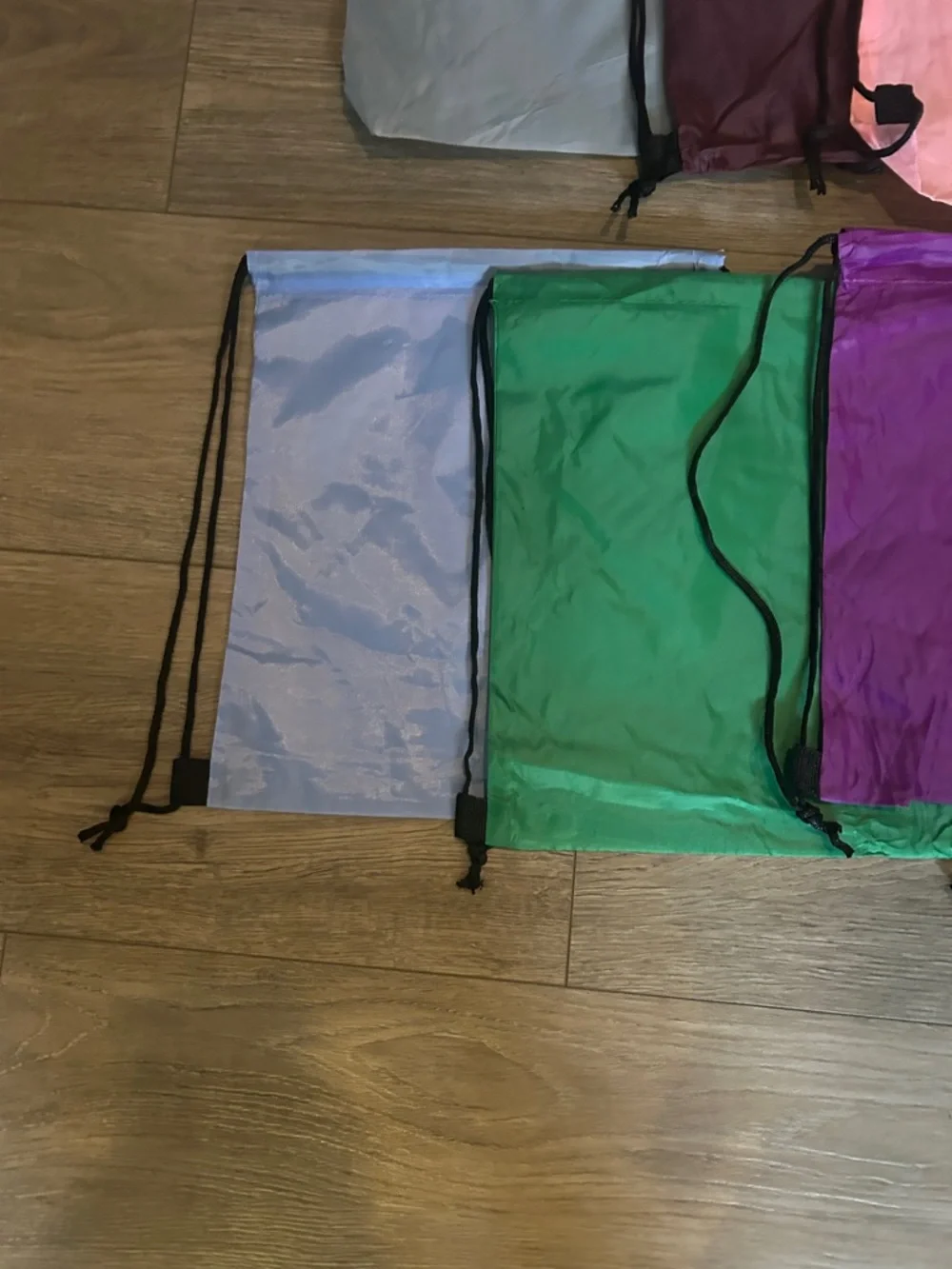 NWOT‎ Sm. Drawstring Sport & Swim Bags lot of 8 Packable Colored Gym Sacks shown